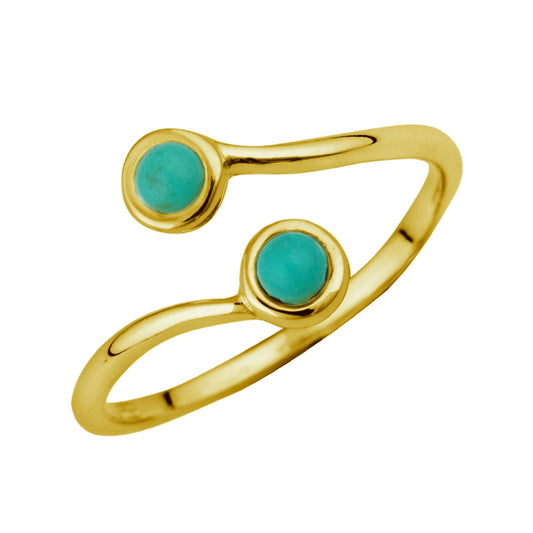 Bague ajustable en argent sterling plaqué or et fausse turquoise