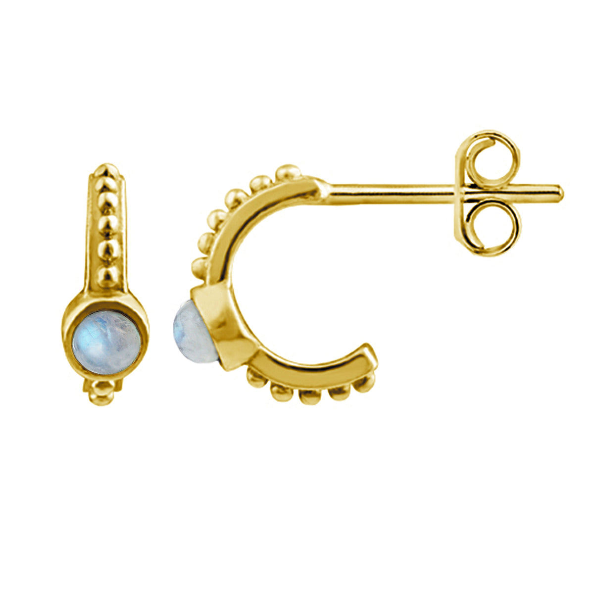 Boucles d'oreilles à tige en argent sterling plaqué or avec perles en pierre de lune