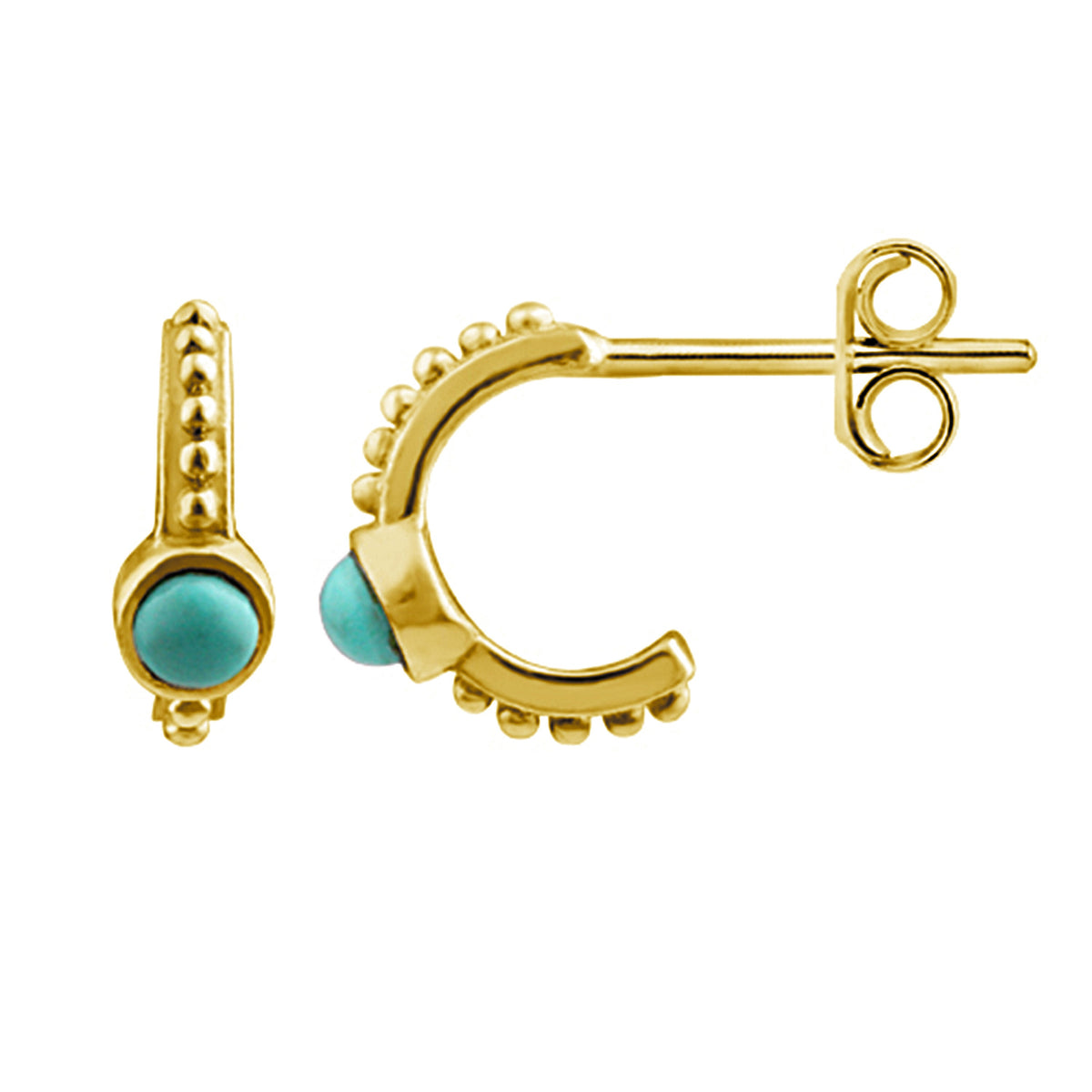 Boucles d'oreilles créoles en argent sterling plaqué or avec perles en fausse turquoise