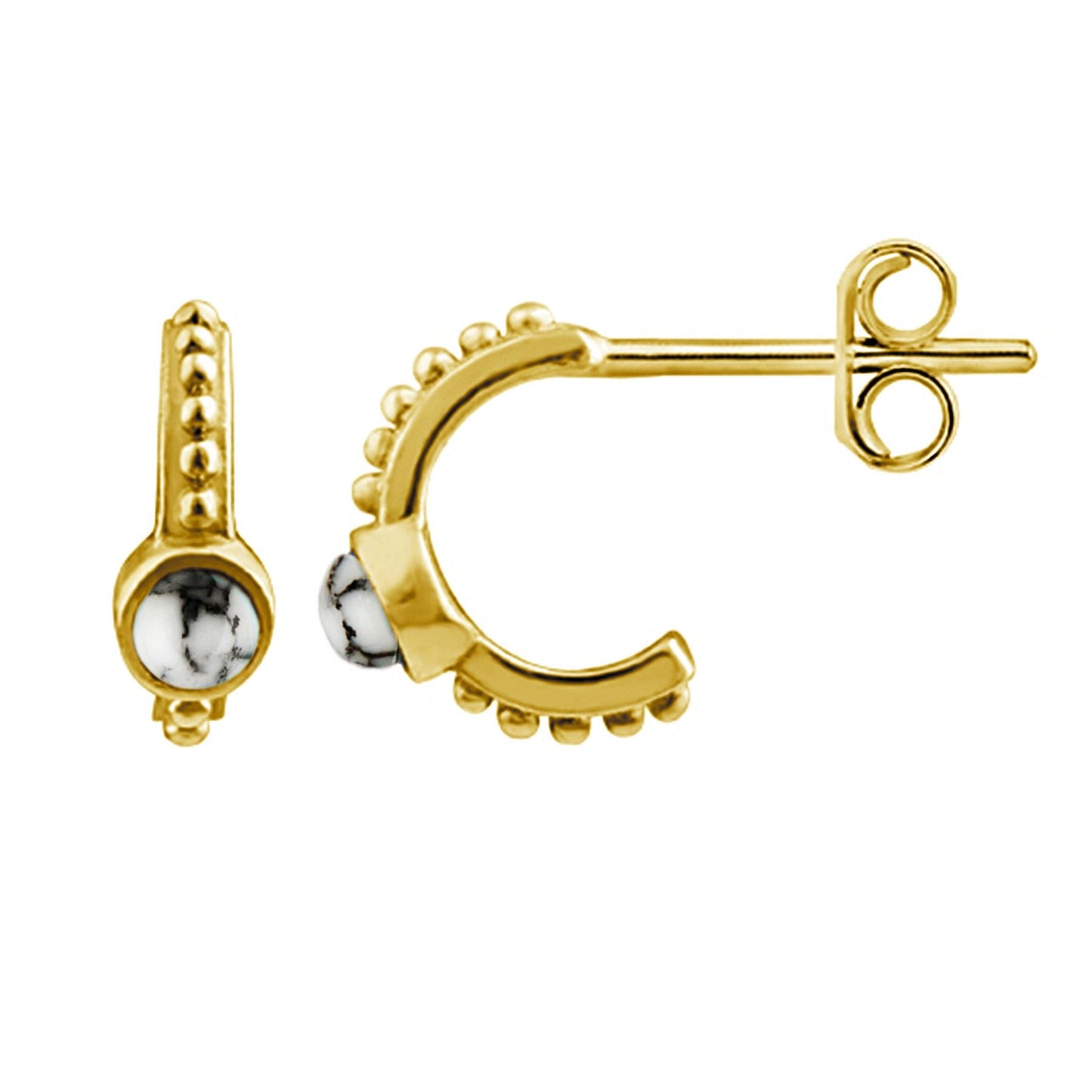 Boucles d'oreilles créoles en argent sterling plaqué or avec imitation howlite