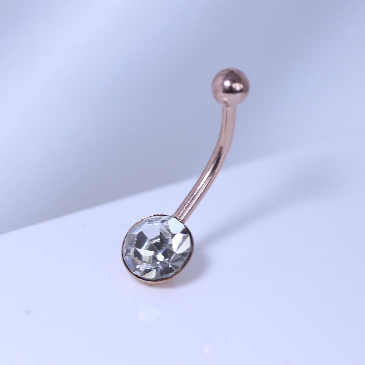 Piercing de nombril en argent sterling plaqué or rose et zircone cubique rond de 8 mm