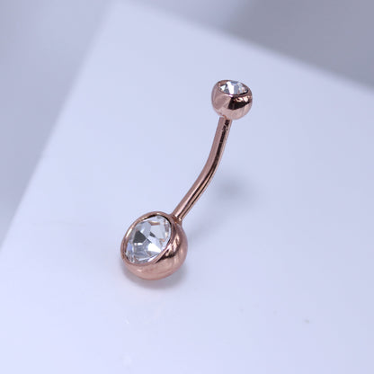 Piercing de nombril en argent sterling plaqué or rose avec double boule en zircone cubique