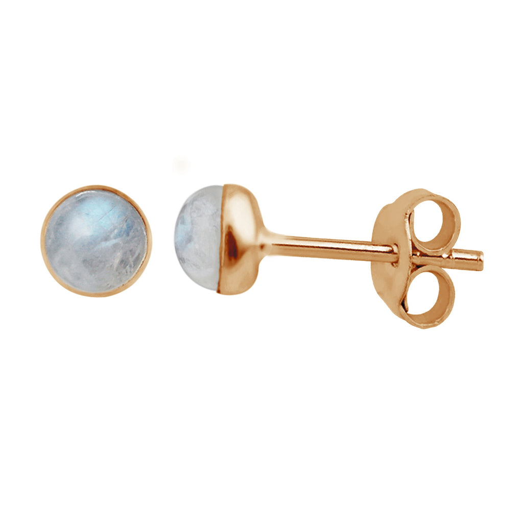 Boucles d'oreilles à tige en argent sterling plaqué or rose avec pierre de lune de 3 mm