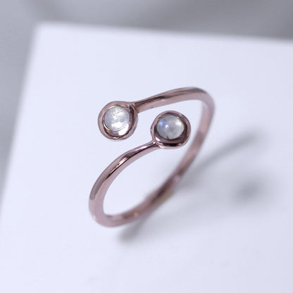 Bague ajustable en argent sterling plaqué or rose et pierre de lune