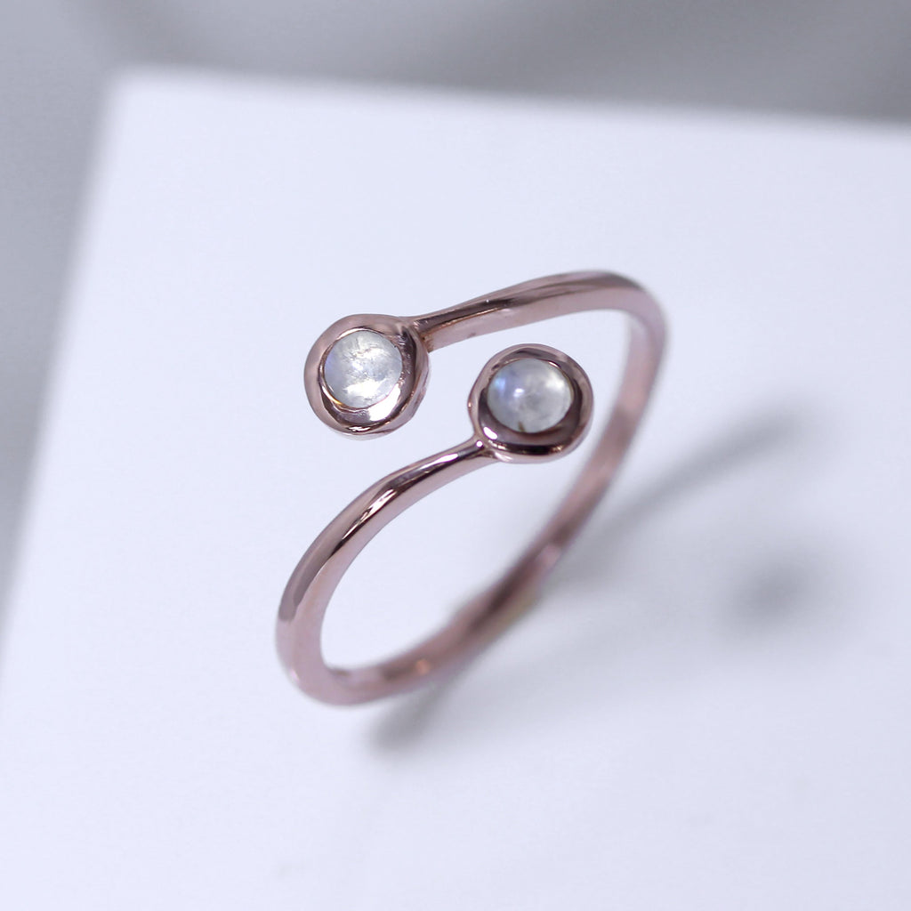 Bague ajustable en argent sterling plaqué or rose et pierre de lune