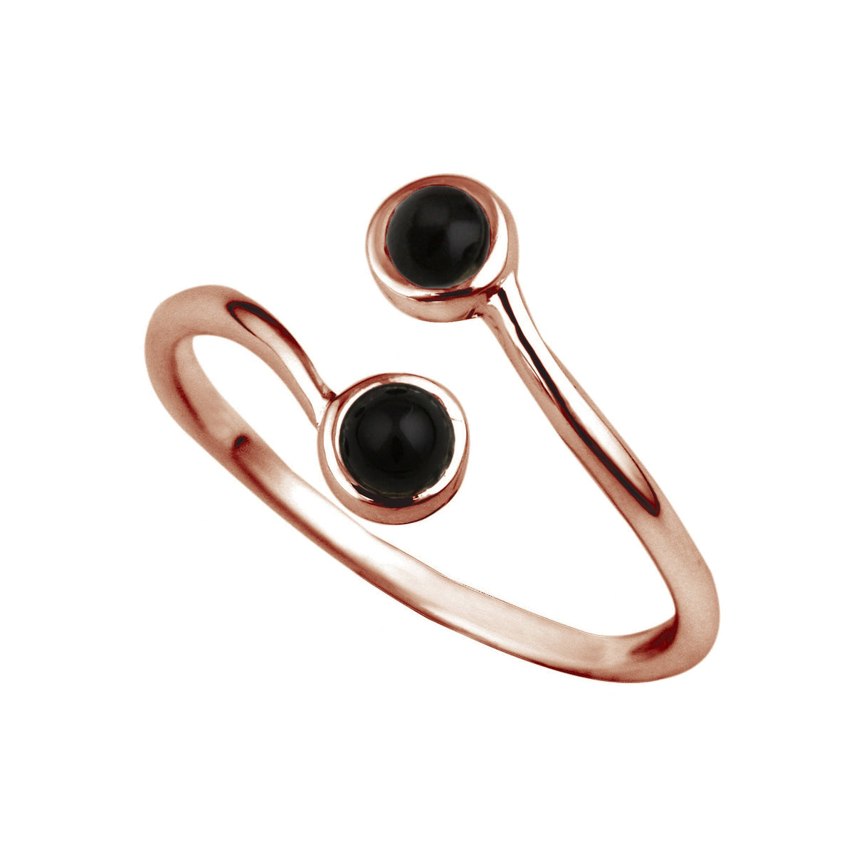 Bague ajustable en argent sterling plaqué or rose et faux onyx