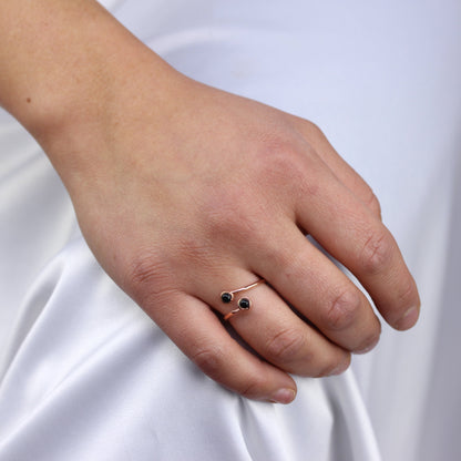 Bague ajustable en argent sterling plaqué or rose et faux onyx