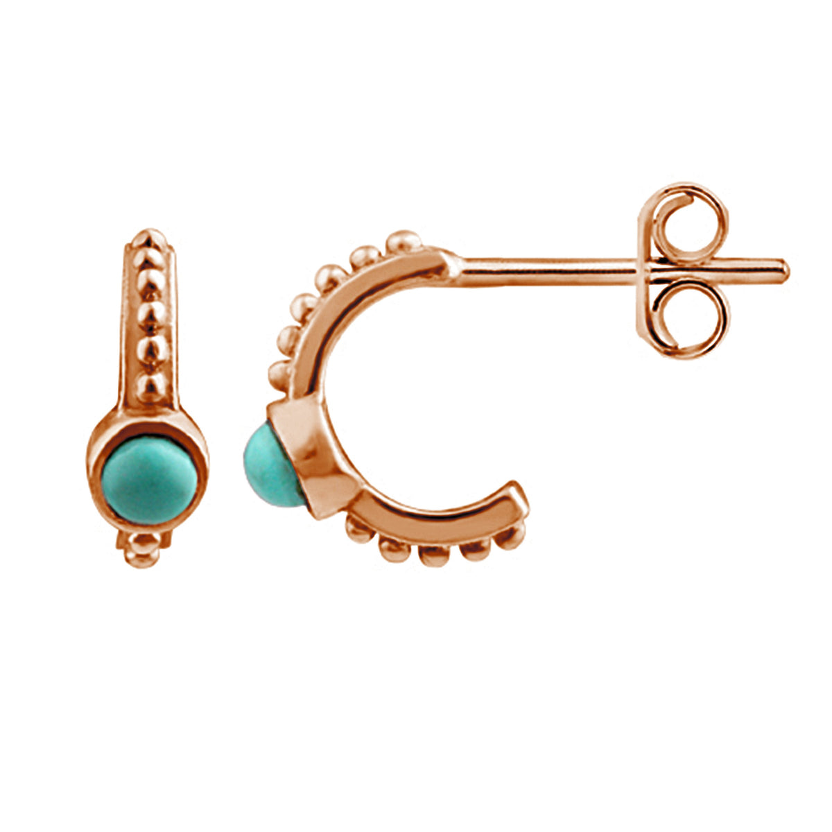 Boucles d'oreilles à tige en argent sterling plaqué or rose et fausse turquoise
