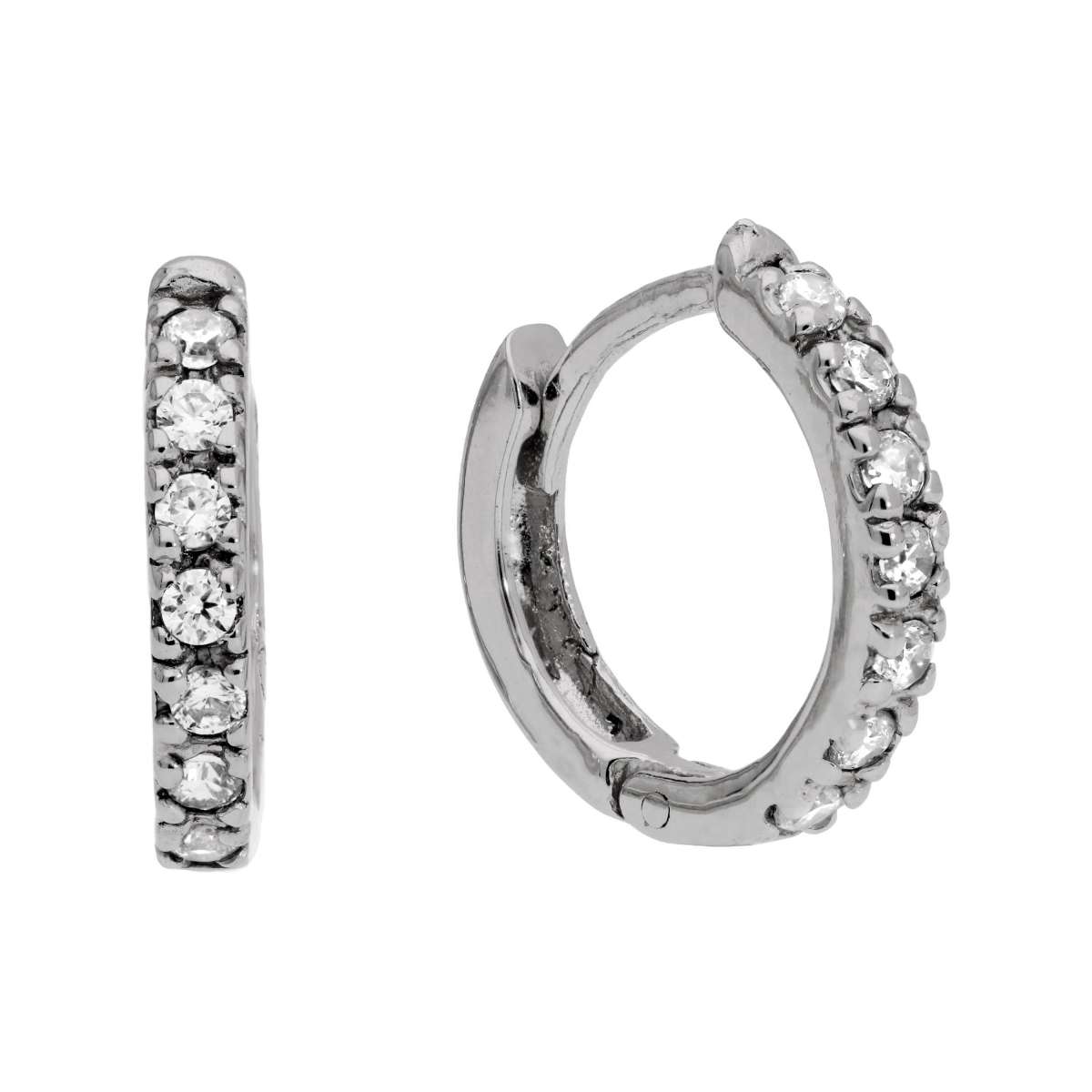 Boucles d'oreilles créoles à charnière en argent sterling et zircone cubique de 12 mm