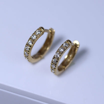 Boucles d'oreilles créoles à charnière en argent sterling plaqué or et zircones cubiques de 12 mm