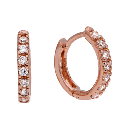 Boucles d'oreilles créoles à charnière en argent sterling plaqué or rose avec zircones cubiques de 12 mm