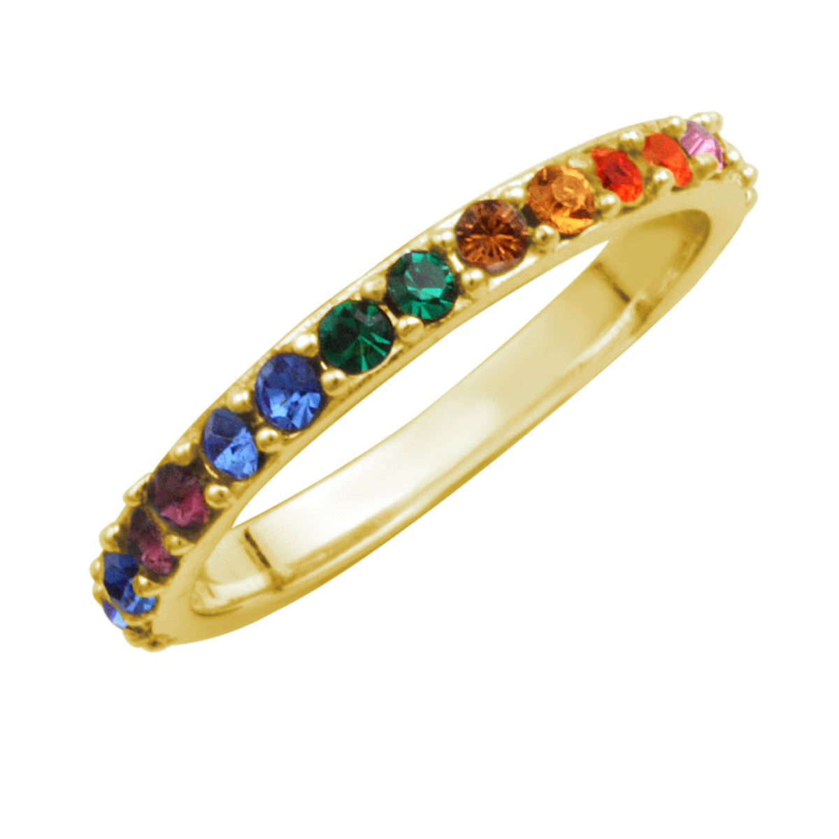 Bague d'éternité en argent sterling plaqué or avec zircone cubique arc-en-ciel, taille 48 - 65