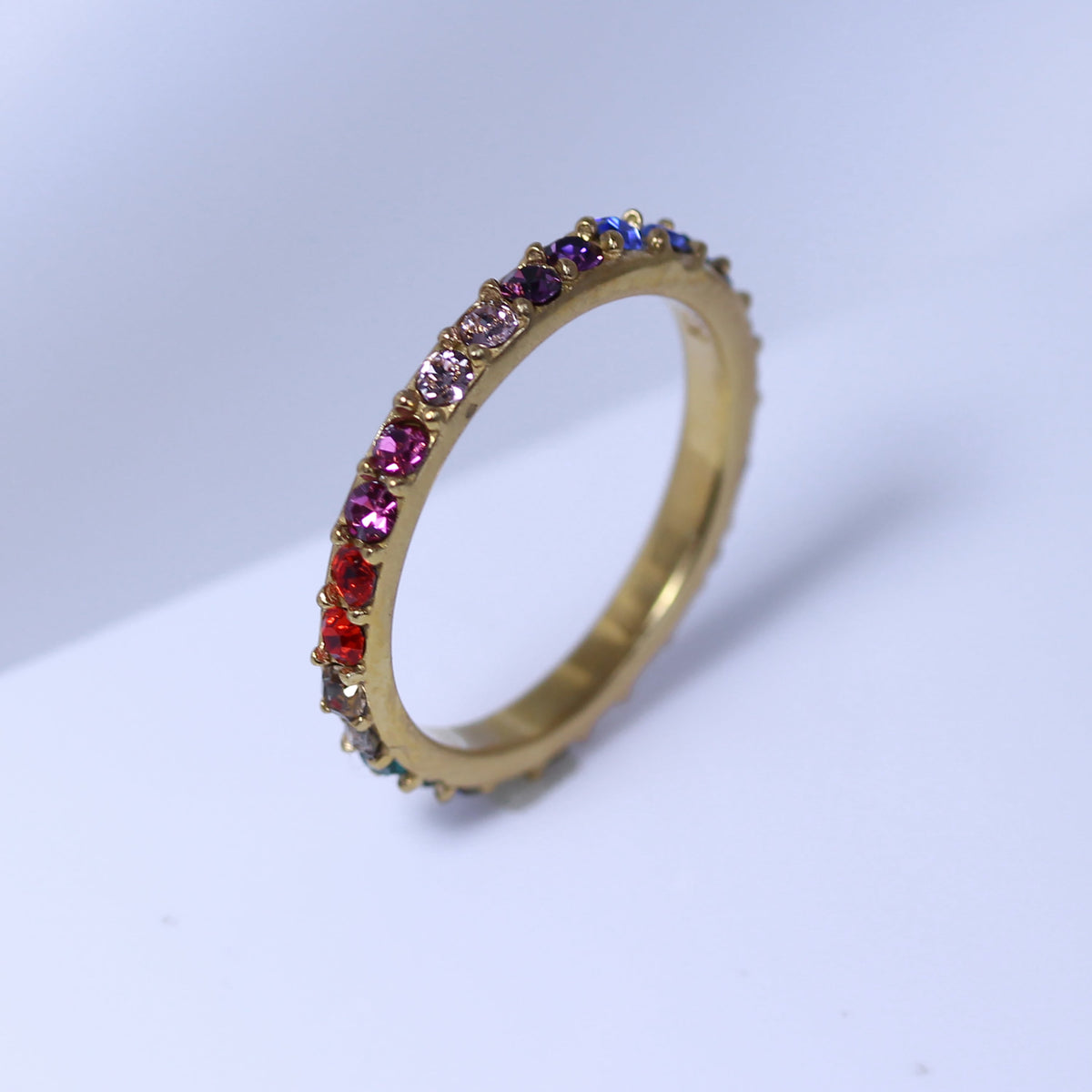 Bague d'éternité en argent sterling plaqué or avec zircone cubique arc-en-ciel, taille 48 - 65