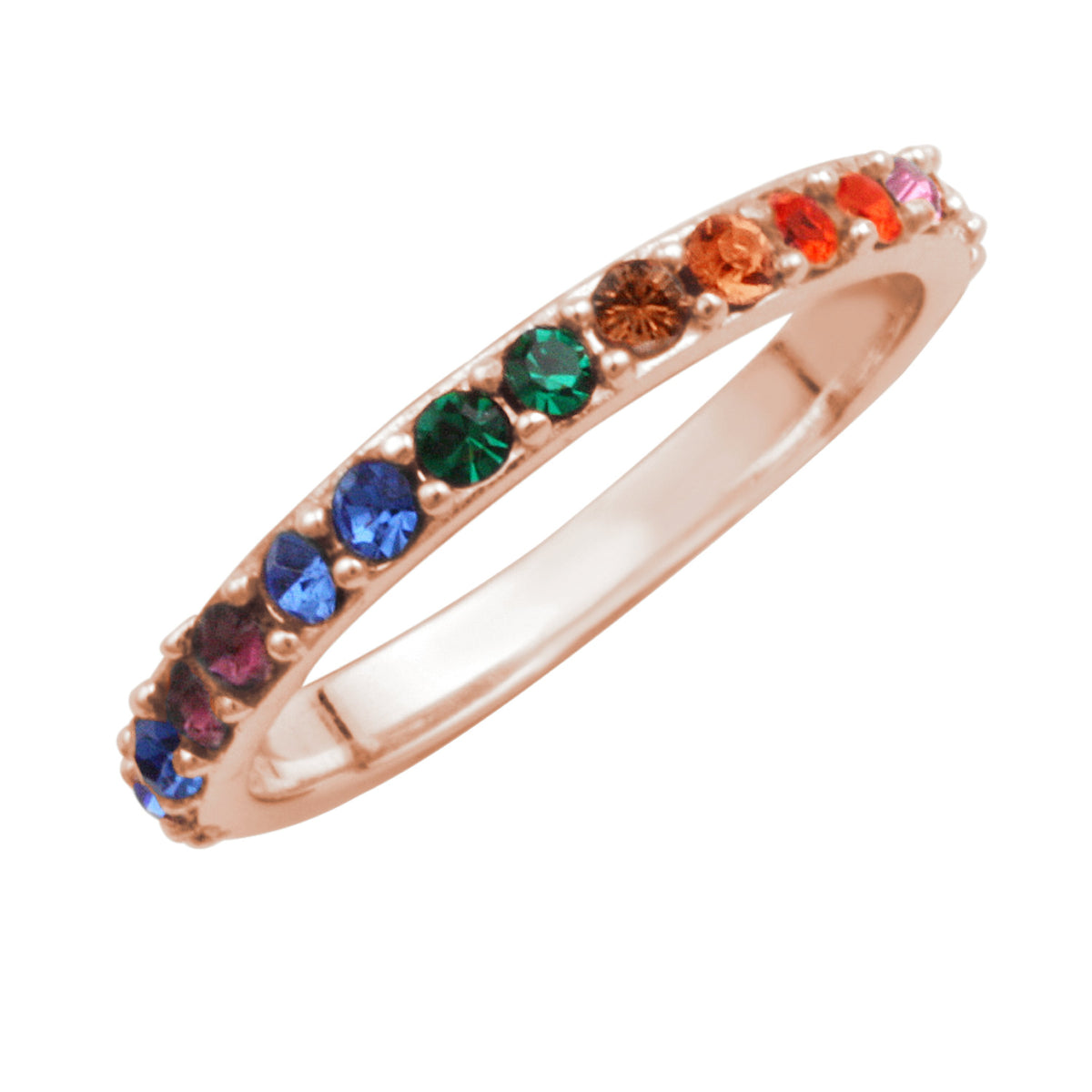 Bague d'éternité en argent sterling plaqué or rose avec zircones cubiques arc-en-ciel, taille 48 - 65