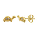 Boucles d'oreilles à tige tortue en argent sterling plaqué or et zircones cubiques transparents