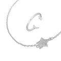 Ensemble bracelet lune et étoile et bague réglable en argent sterling