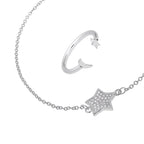 Ensemble bracelet lune et étoile et bague réglable en argent sterling