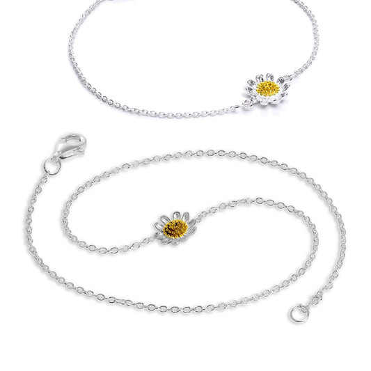 Ensemble de cheville et bracelet marguerite en argent sterling