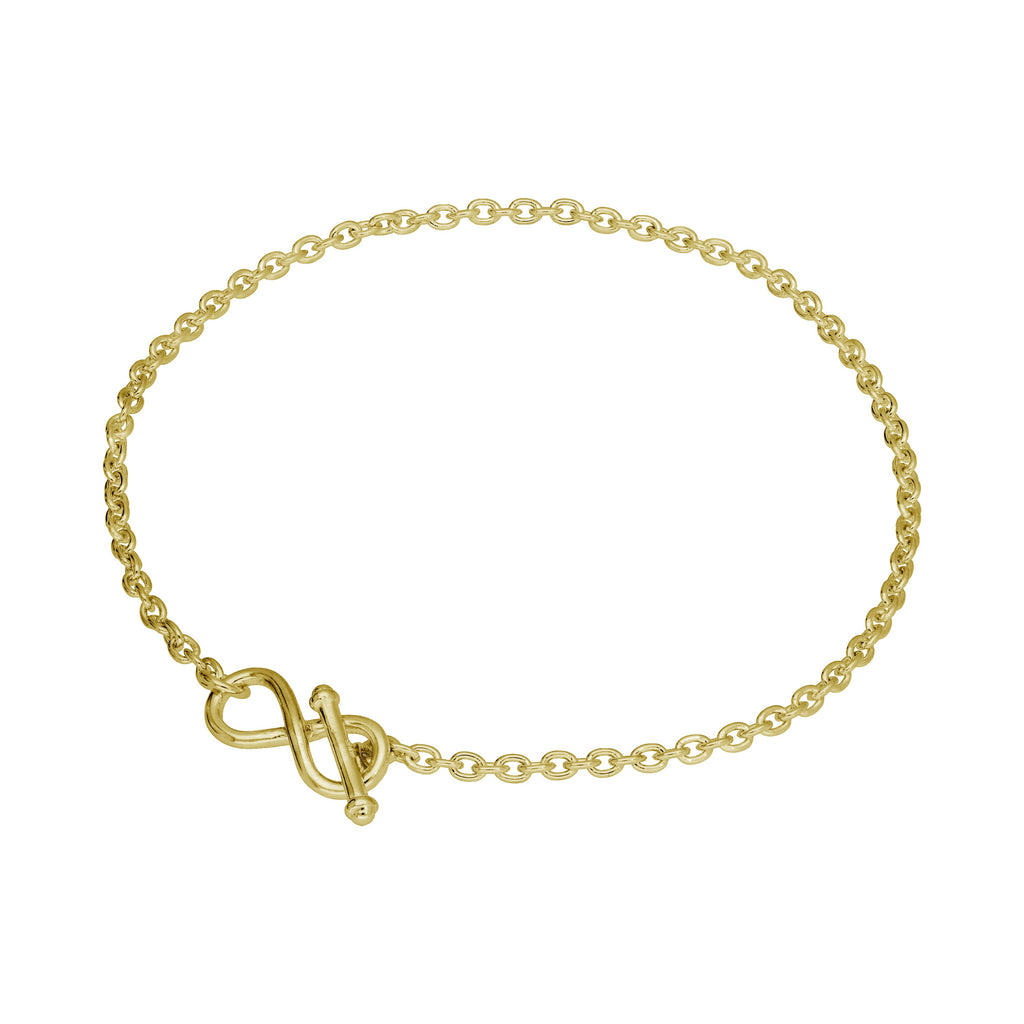 Bracelet en argent sterling plaqué or avec barre en T infini de 18 cm