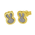 Boucles d'oreilles à tige en argent sterling plaqué or avec oreilles de lapin givrées