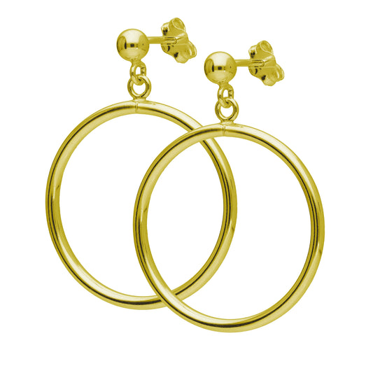 Boucles d'oreilles pendantes en argent sterling plaqué or avec boules circulaires