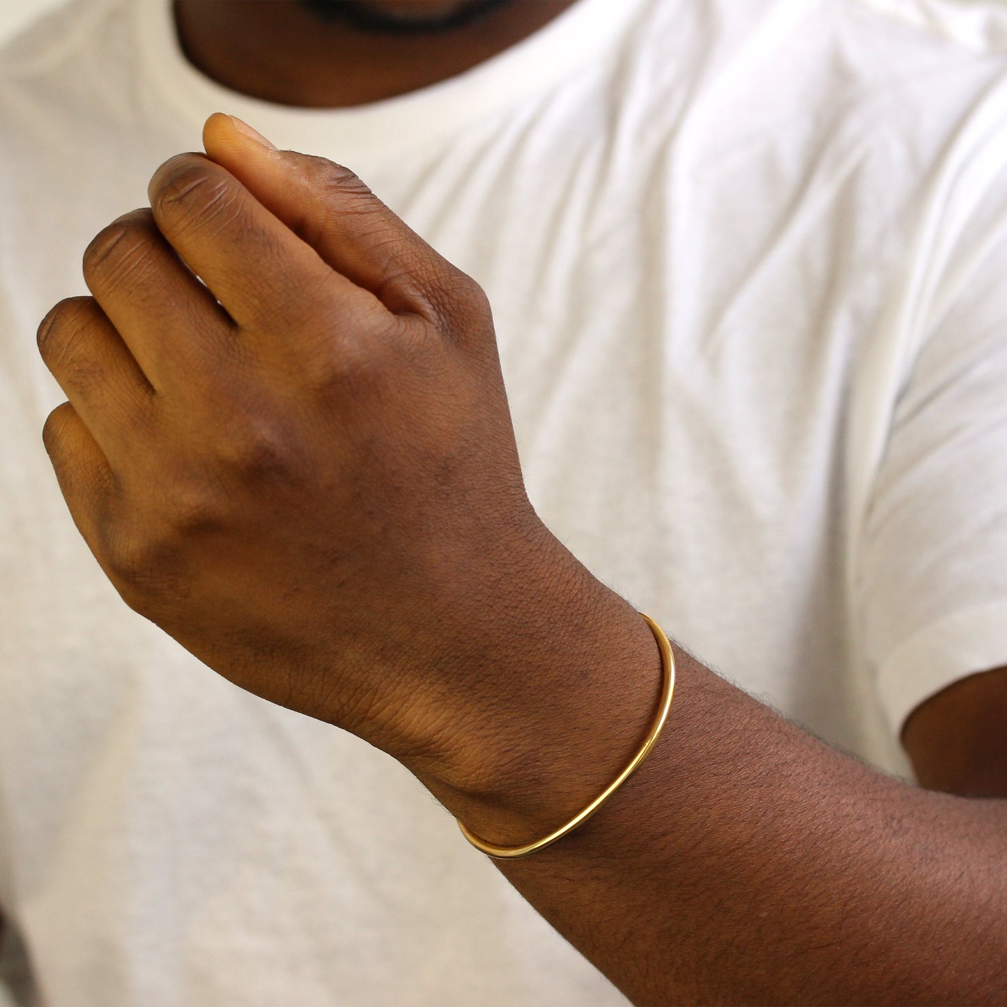 Bracelet jonc ouvert en argent sterling plaqué or pour homme