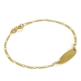 Bracelet d'identification Figaro en argent sterling plaqué or gravable 18 cm