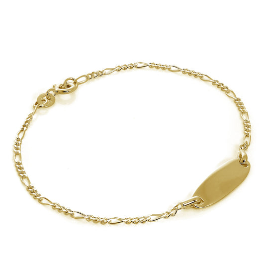 Bracelet d'identification Figaro en argent sterling plaqué or gravable 7 pouces