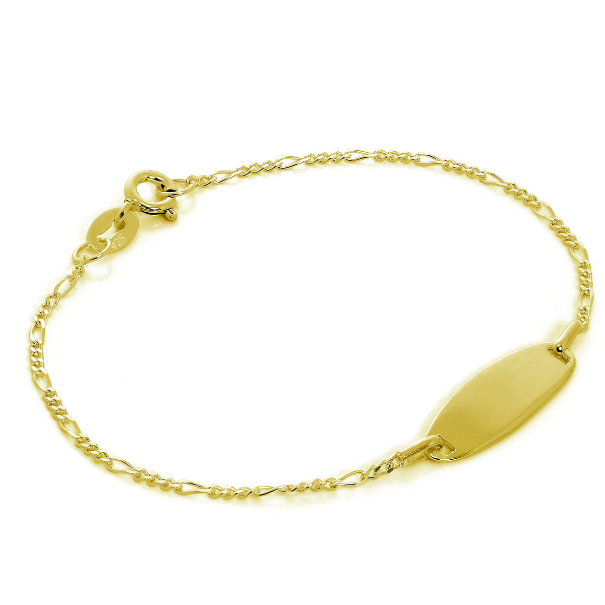 Bracelet d'identification Figaro en argent sterling plaqué or gravable 15 cm