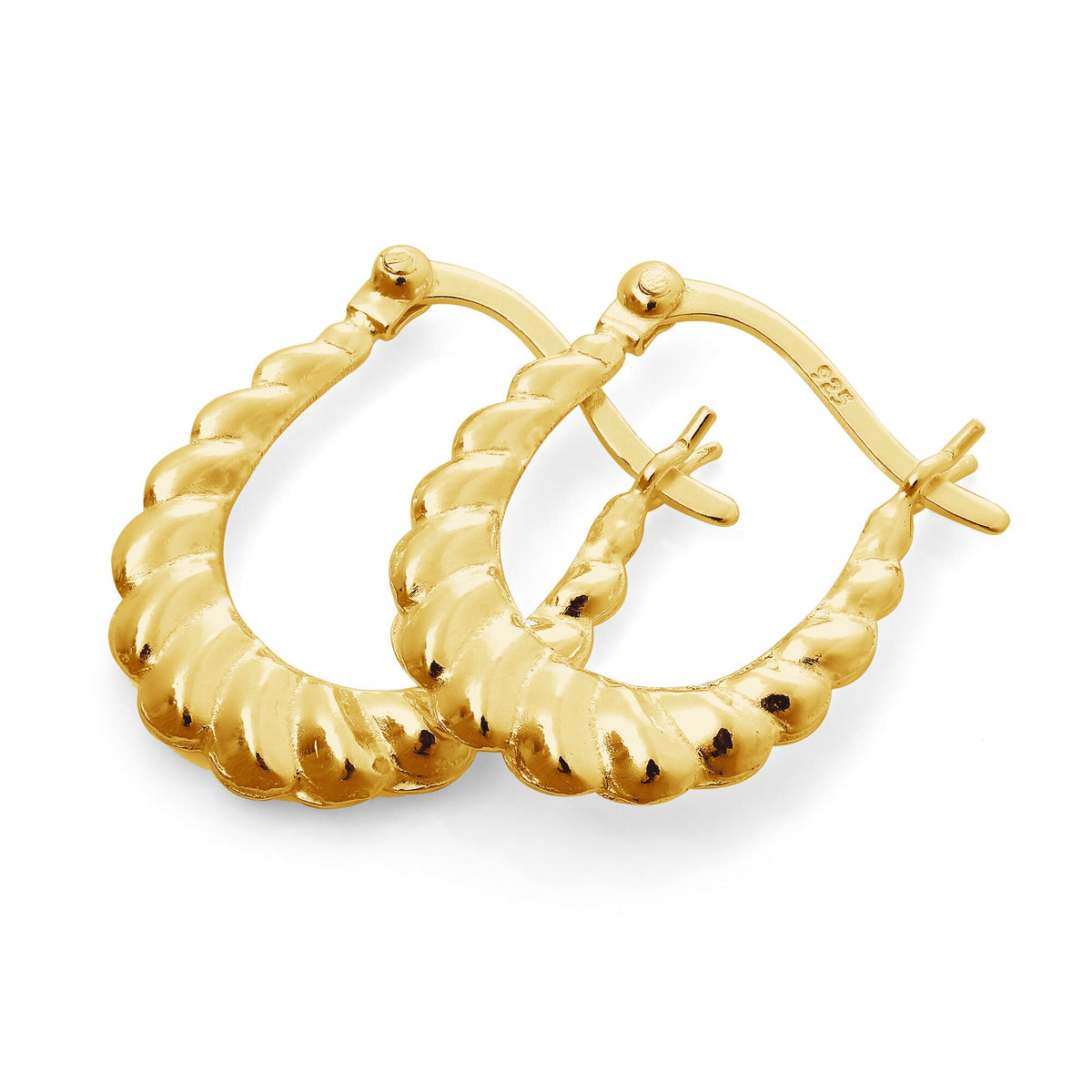 Boucles d'oreilles créoles torsadées en argent sterling épais plaqué or