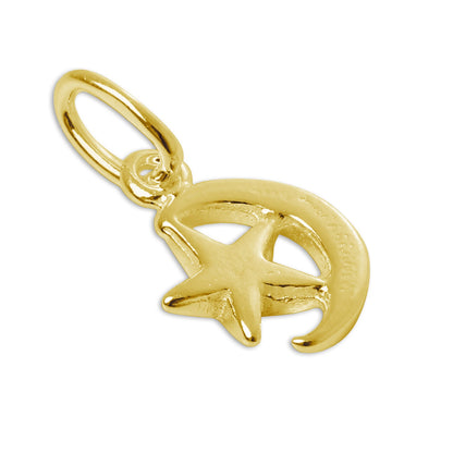 Charm croissant de lune et étoile en argent sterling plaqué or