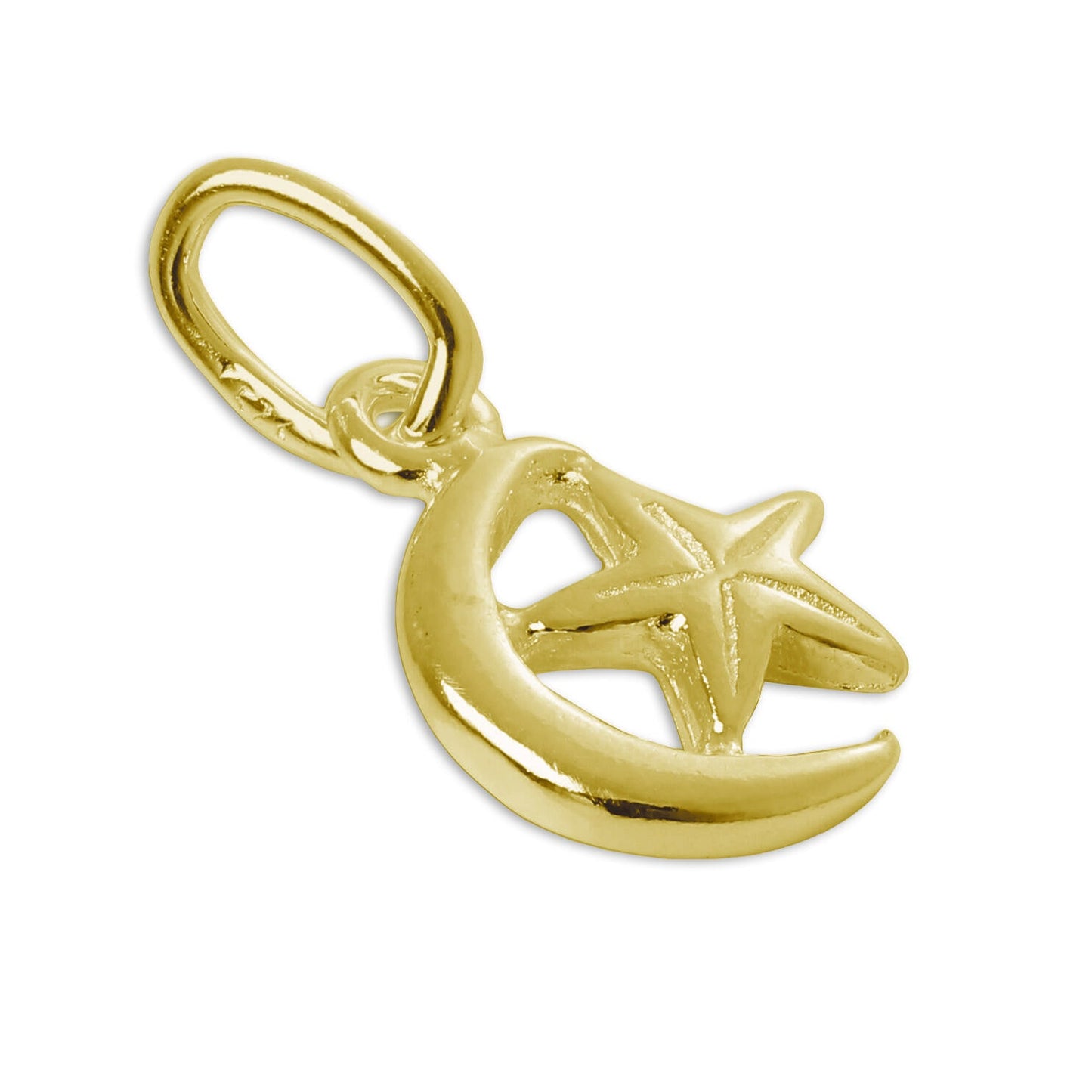 Charm croissant de lune et étoile en argent sterling plaqué or