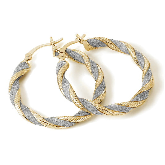 Boucles d'oreilles créoles épaisses torsadées en argent sterling plaqué or givré de 29 mm