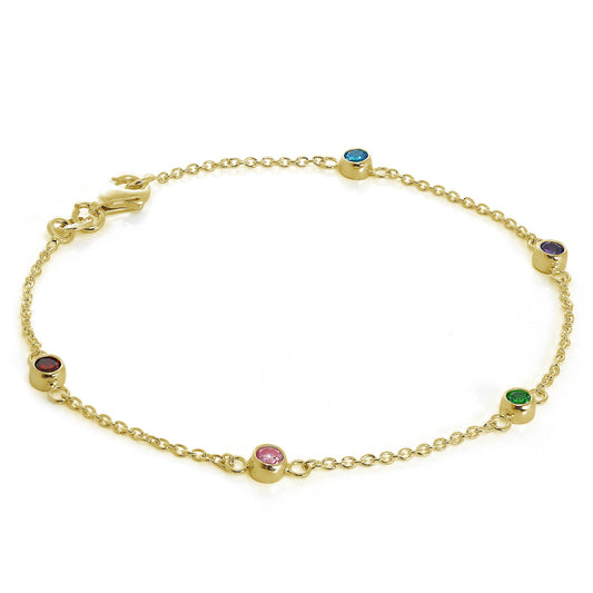 Bracelet en argent sterling plaqué or avec zircones cubiques multicolores de 4 mm