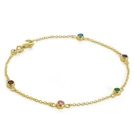 Bracelet en argent sterling plaqué or avec zircones cubiques multicolores de 4 mm