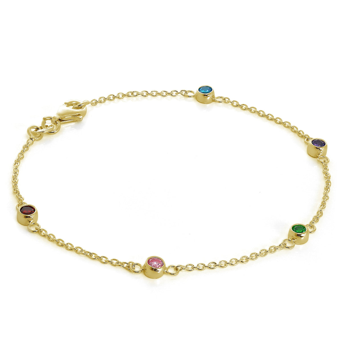 Bracelet en argent sterling plaqué or avec zircones cubiques multicolores de 4 mm