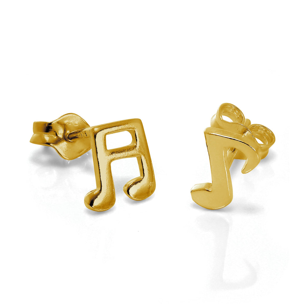 Boucles d'oreilles à tige en argent sterling plaqué or avec notes de musique