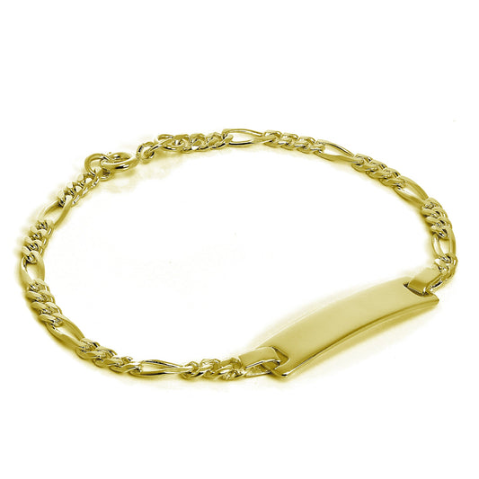 Bracelet d'identification en argent sterling plaqué or 6 pouces