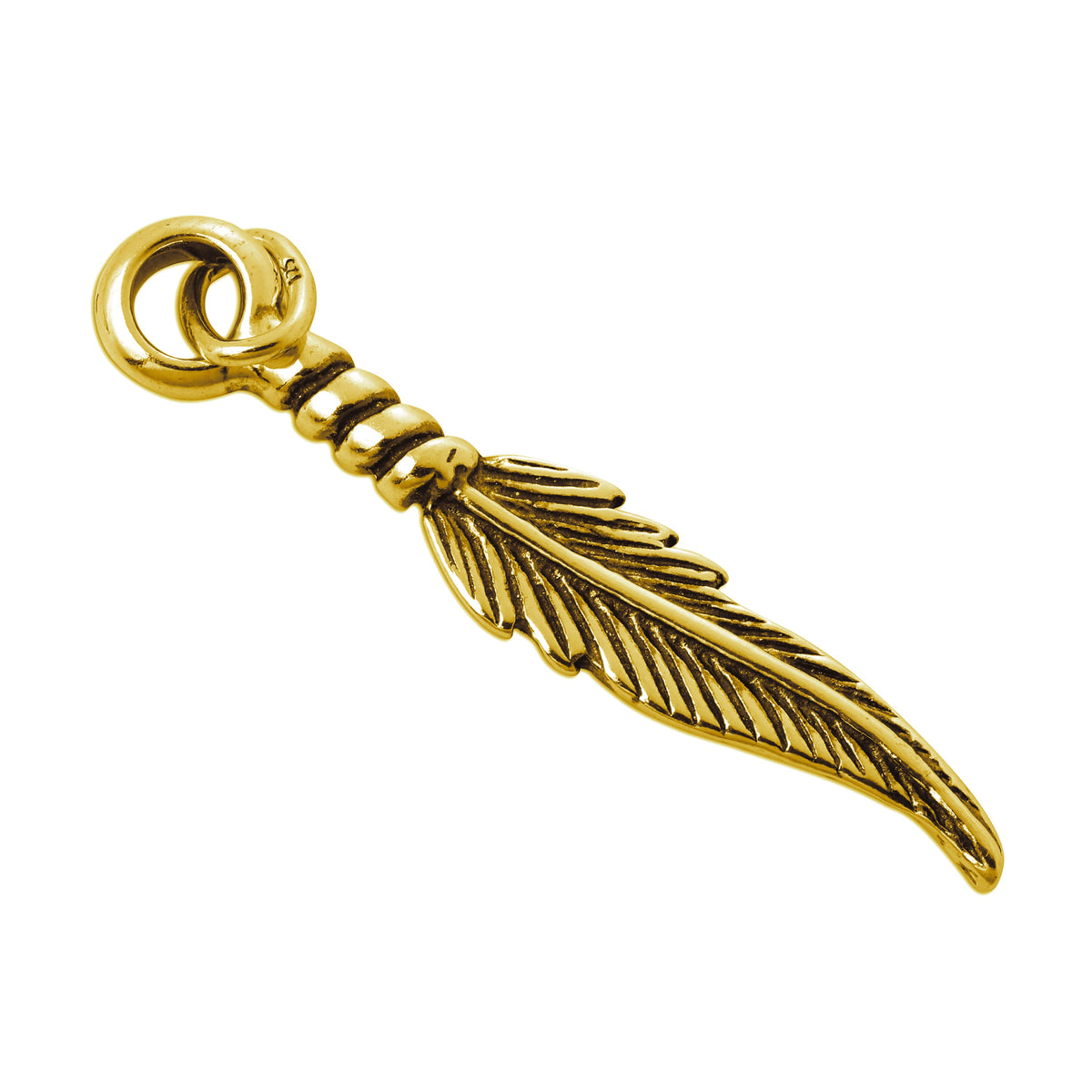 Breloque plume en argent sterling plaqué or