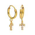 Boucles d'oreilles créoles 12 mm en argent sterling plaqué or et croix en oxyde de zirconium