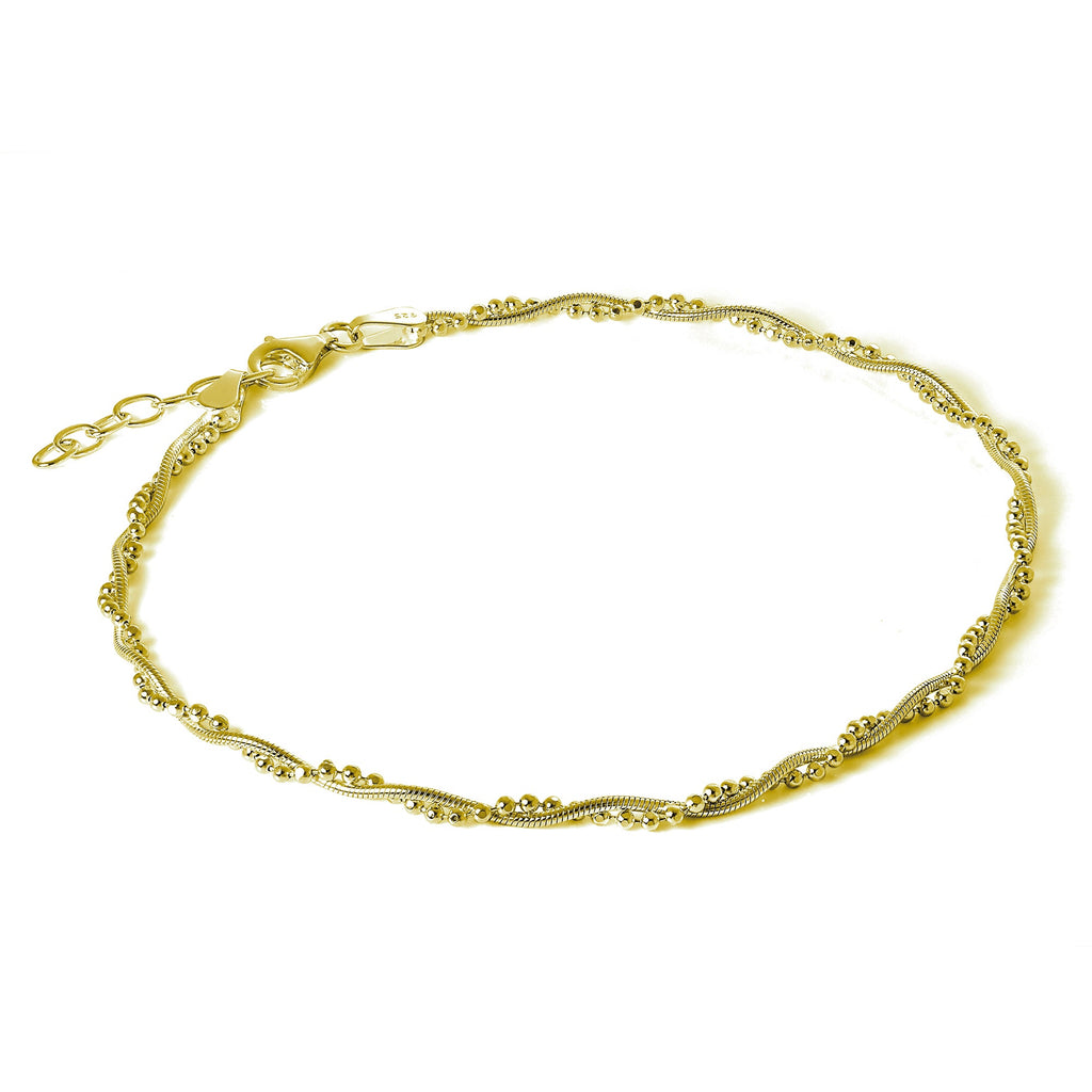 Bracelet de cheville en argent sterling plaqué or avec chaîne torsadée serpent et perles