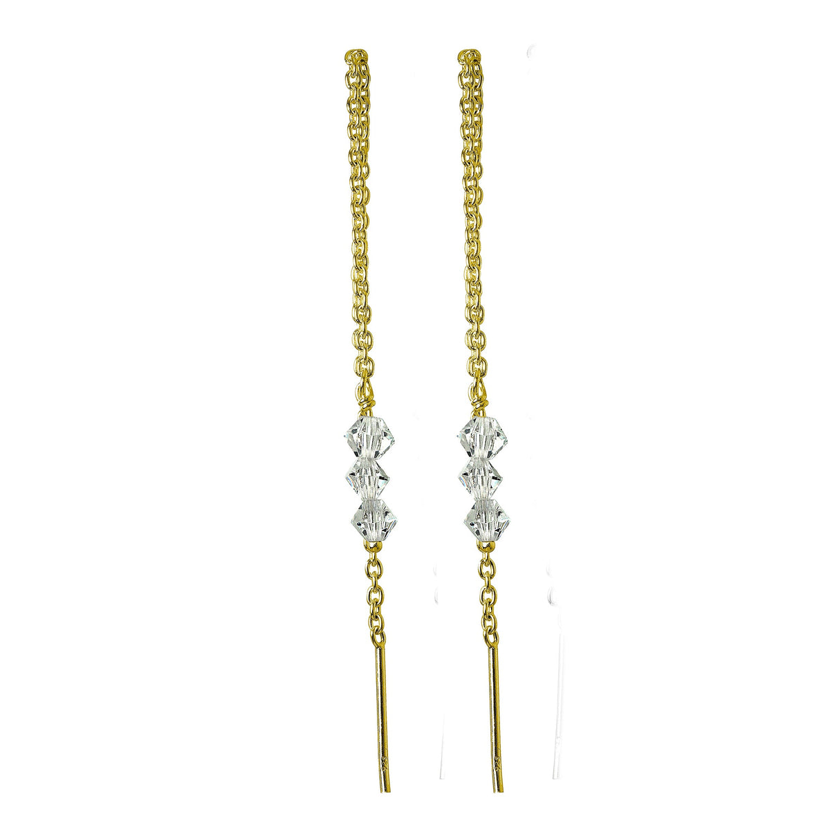 Boucles d'oreilles à enfiler en argent sterling plaqué or avec triple zircone cubique