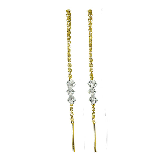 Boucles d'oreilles à enfiler en argent sterling plaqué or avec triple zircone cubique