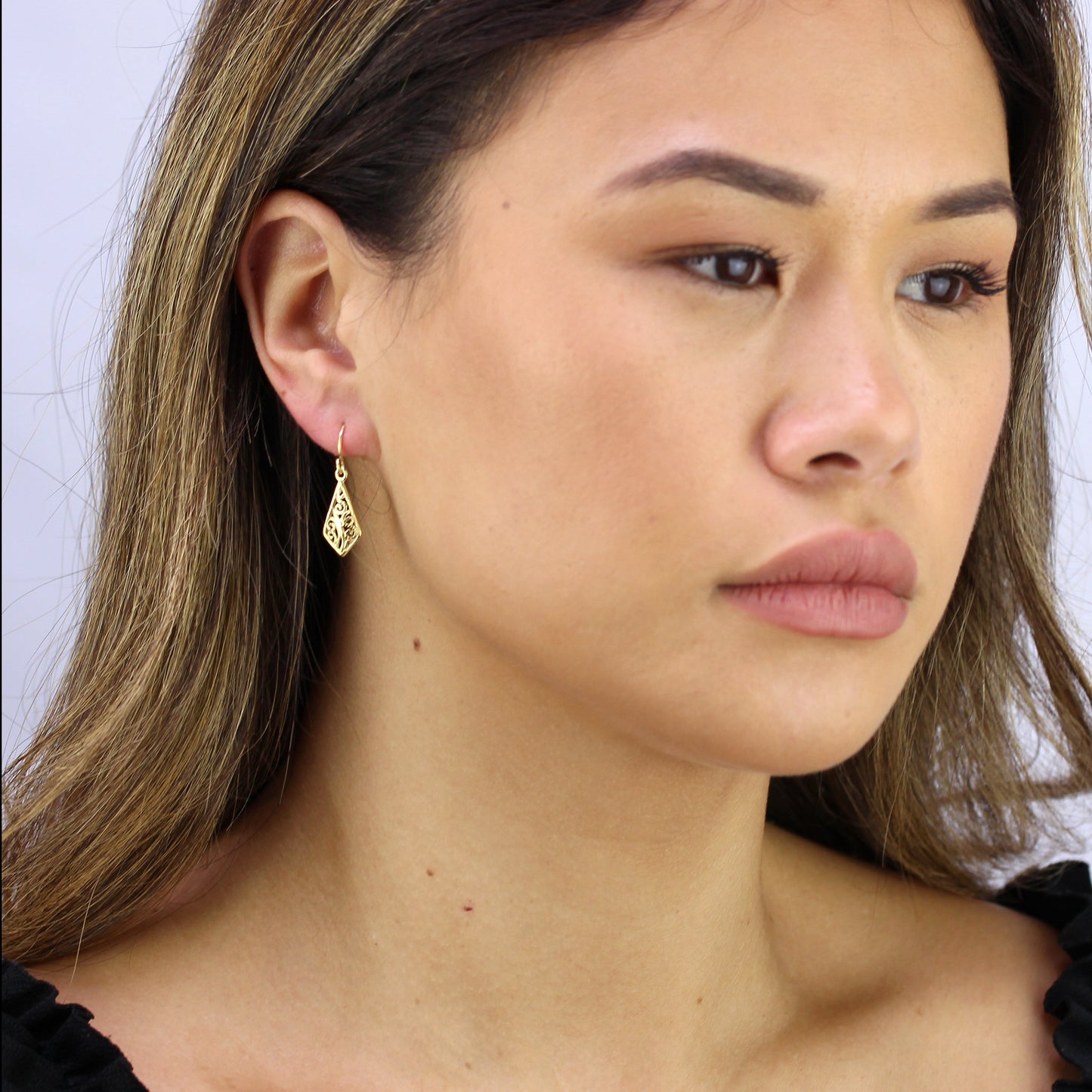 Boucles d'oreilles pendantes en argent sterling plaqué or et filigrane en forme de feuille