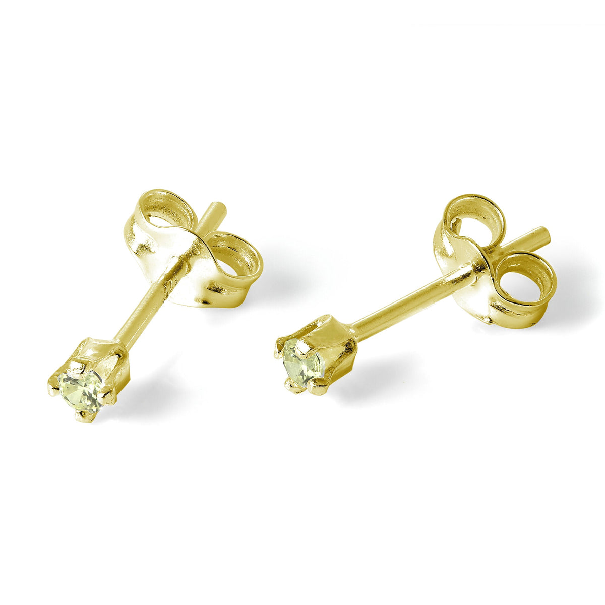 Boucles d'oreilles à tige en argent sterling plaqué or et péridot CZ de 2 mm