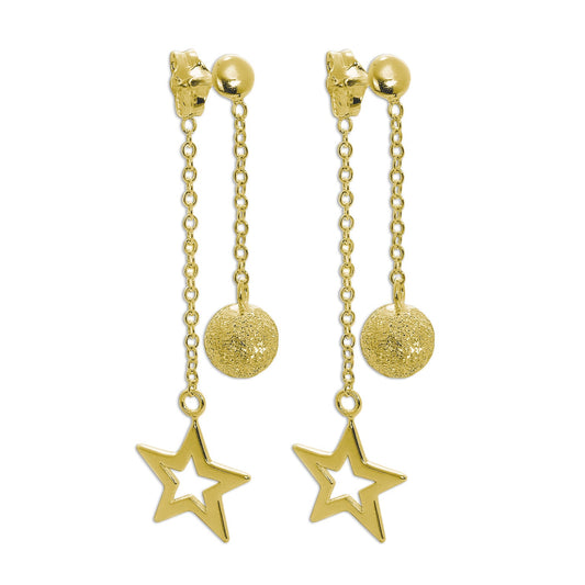 Boucles d'oreilles pendantes en argent sterling plaqué or avec boules givrées et étoiles
