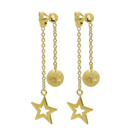 Boucles d'oreilles pendantes en argent sterling plaqué or avec boules givrées et étoiles