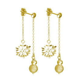 Boucles d'oreilles à tige en argent sterling plaqué or avec boule givrée et flocon de neige