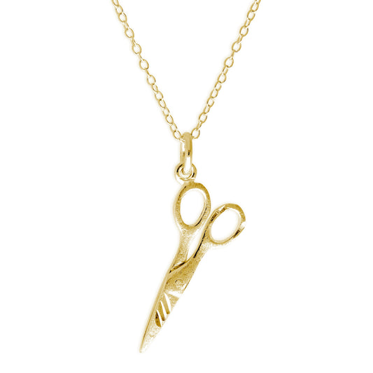 Collier ciseaux en argent sterling mat plaqué or 45 cm