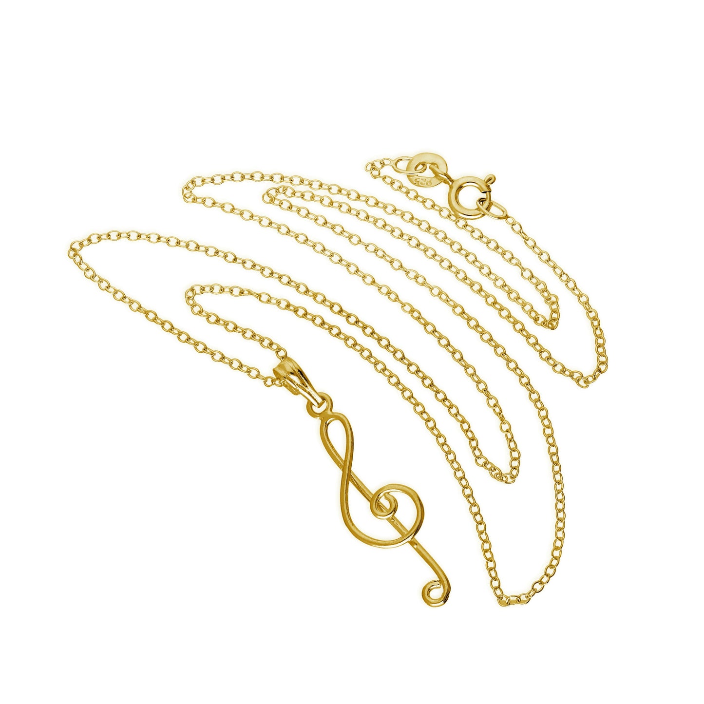 Collier clé de sol en argent sterling plaqué or 45 cm